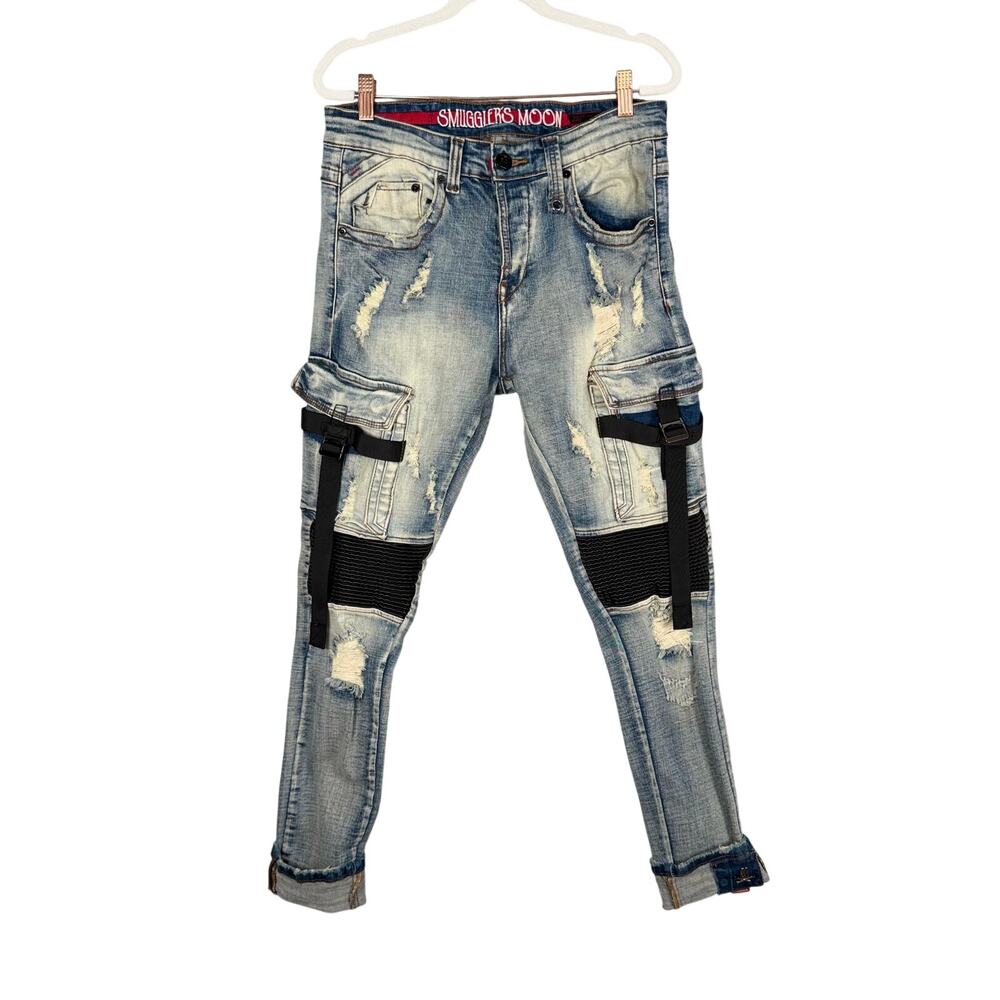 Smugglers Moon Jeans Mens 32/32 Cargo Pocket Distressed Button Fly Skinny